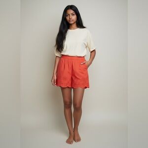 Loft Linen Eyelet Shorts Red Size XL Elastic Pull On Beach Shorts Lace